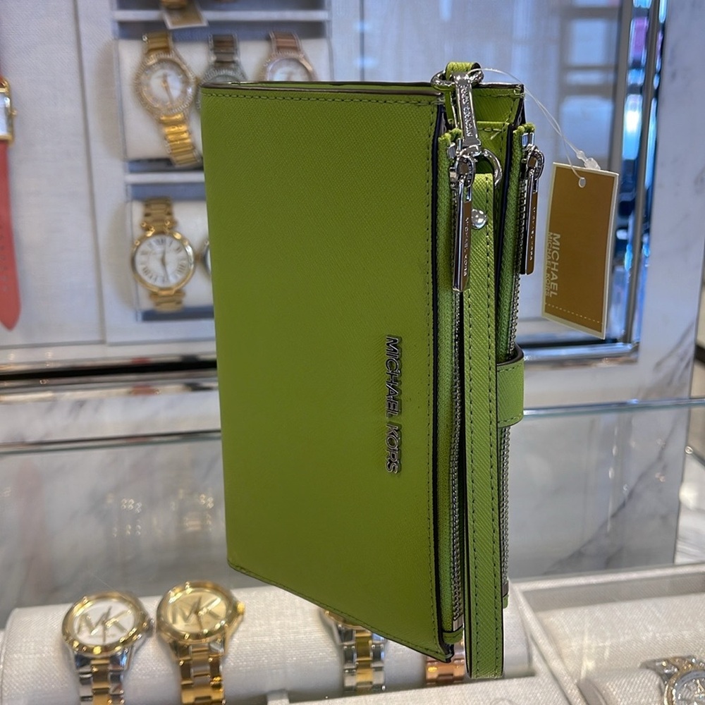 MICHAEL KORS LG DOUBLE ZIP WRISTLET Wallet Phone Case Holder 
Lime
NWT - Picture 2 of 16